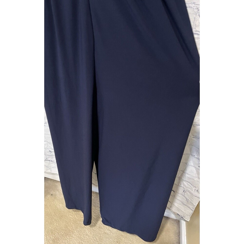 VINCE CAMUTO SLEEVELESS HALTER RUFFLE NECK NAVY BLUE BELTED JUMPSUIT 16W - Picture 5 of 8